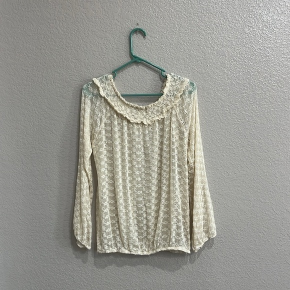 Vintage Trinity Ivory Silk Long Sleeve Eyelet Blouse Size Medium Boho - Picture 7 of 8